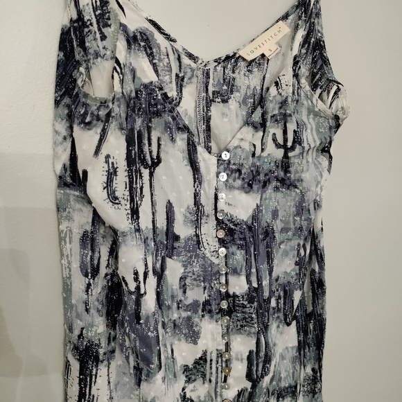 Blue & white camisole tank with buttons, Size S - Picture 2 of 7